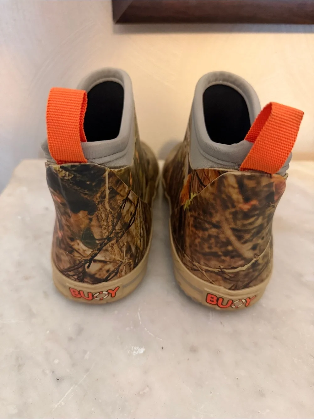 Buoy Camo Slip-On Rain Clogs with Orange Pull Tabs